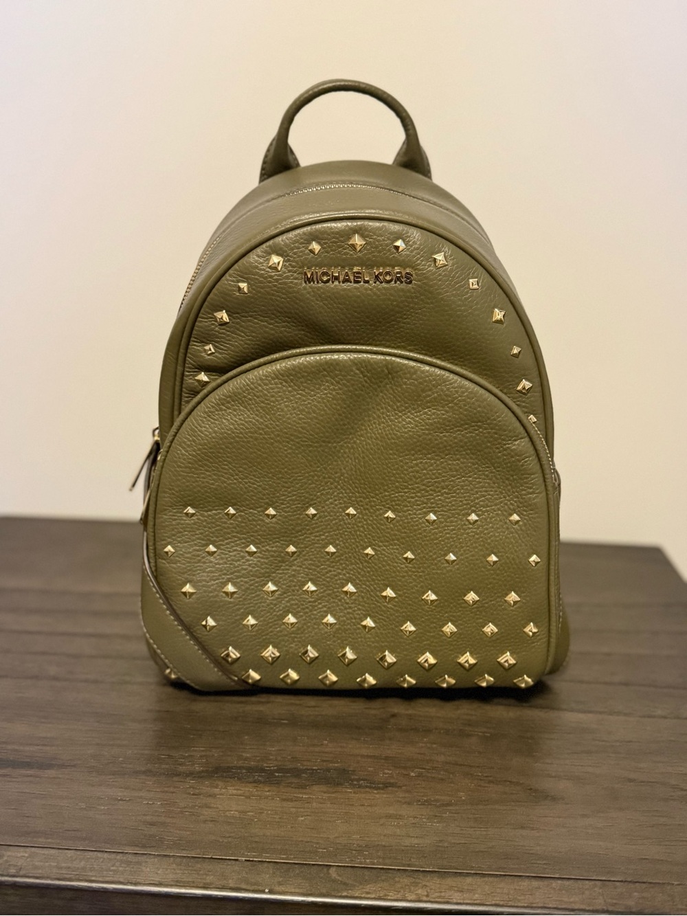 Michael Kors Olive Studded Pebbled Leather Backpack